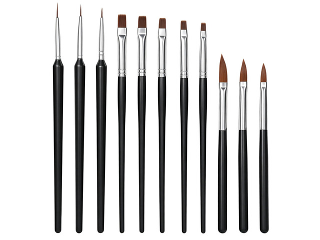 YUXIANLB 11pcs Professional Flat Paint Brushes Fine Liner Art Brushes Set Long Handle Artist Brush for Watercolor, Nail Fine Liner Brushes, Nail...