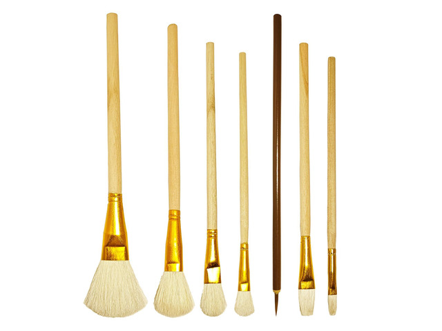 7 Pcs Pottery Glaze Brushes, Brush for Acrylic Painting, Watercolor Wool Paintbrush Set, Blending Brush with Wooden Handle for Students, Adults, Kids
