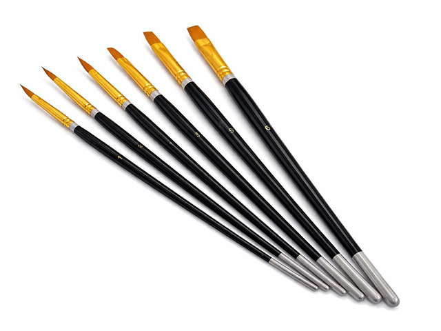 6-Piece Nylon Artist Brush Set Round, Flat, Filbert & Angle Brushes for Acrylic, Oil, Watercolor, Tempera, Ceramics, Crafts & Classroom Art Long...