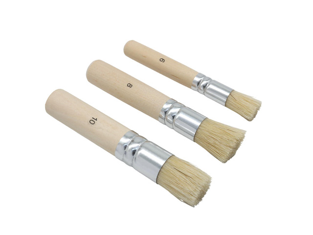 3 Pcs Wooden Stencil Brush Set, Natural Bristle Brushes, 6, 8, 10 Natural Bristle, Acrylic Oil Watercolor, Washable, Wooden Handle, DIY Crafts