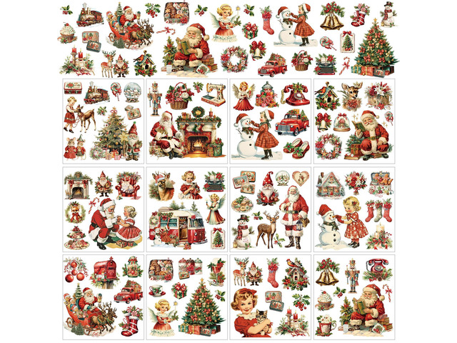 12pcs Christmas Antique Rub on Transfer Stickers Furniture Crafts Retro Xmas Decals for Wood Scrapbook Door Window Scrapbook DIY Home Office Decor...