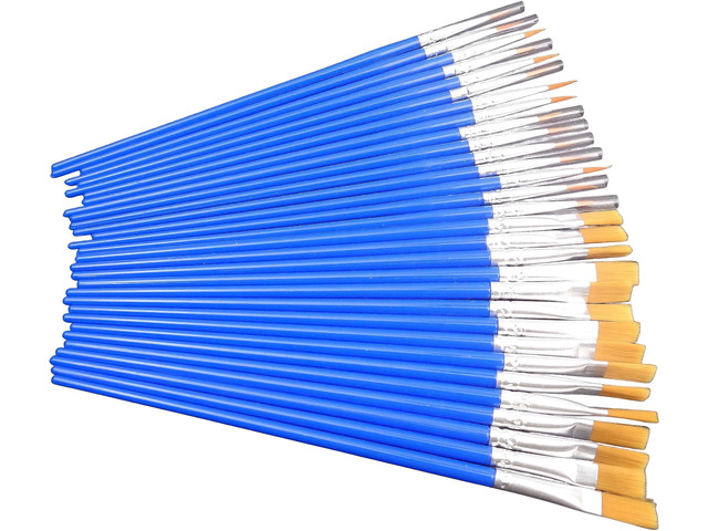 YOFAN Paint Brush Set, 30-Pack Flat & Round Small Artist Brushes for Crafts Synthetic nylon bristles, aluminum ferrule, plastic handle, 15 flat &...
