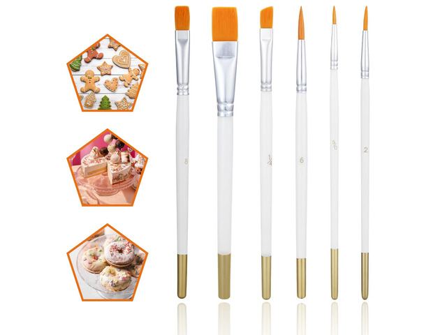6Pcs Multifunction Painting Brushes for Cake Decorating, Food Grade Paint Brushes Cake Decorating Brush Comfortable Nylon Wooden Handle for...