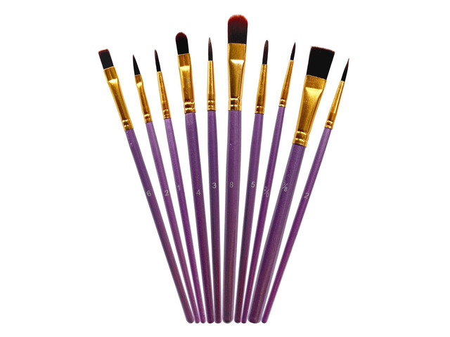 1 Pack 10 Pcs Paint Brushes, Nylon Hair Paint Brushes Set for Kids, Beginner, Suitable for Oil, Watercolor, Acrylic Paint and Body Pinting, Purple