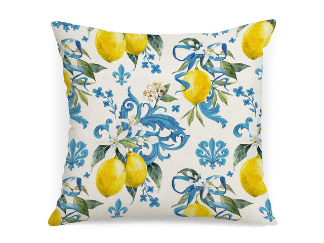 Italy Lemons Throw Pillow Cover 18x18 Lemon Decor Mediterranean Blue Iris Flroal Italian Gifts Pillow Cases Decorative Pillow Living Room Bedroom...