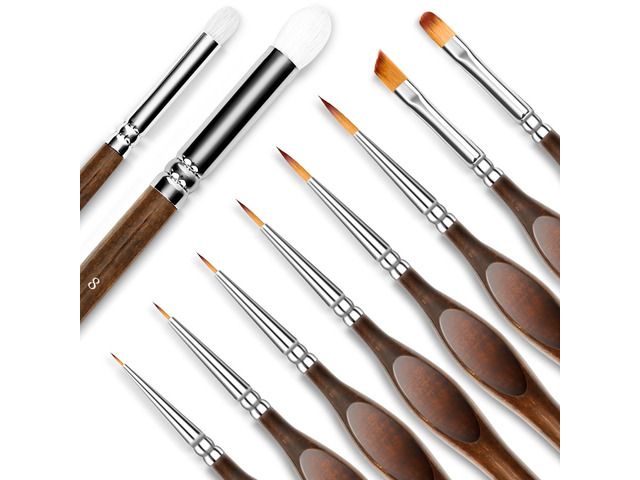 Detail Paint Brushes Set, 10 pcs Miniature Brushes for Fine Detailing Drybrush, Wooden Handle, Anti-fatigue Triangular Grip, Multiple Brush...