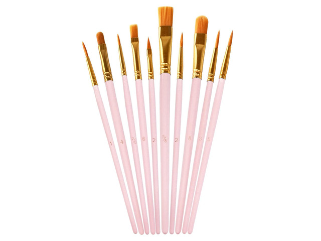 1 Pack Paint Brushes Set, 10 Pcs Nylon Hair Painting Brushes for Watercolor, Oil, Acrylic Paint, Pink