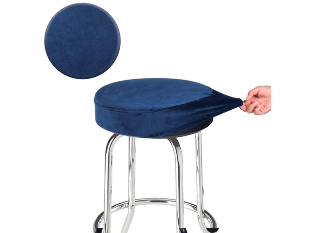 Bar Stool Cover, Super Soft Velvet Dia.11-13' Round Stretchy Washable Dustproof Slipcover for Upholstered Furniture (S, Navy,1 Count)