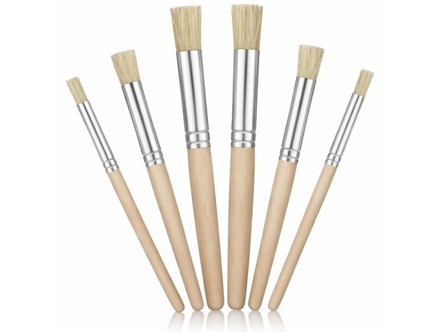 6 PCS Stencil Paint Brush Set, Natural Bristle Dome Stencil Brushes for Stenciling, Wooden Stippling Brush for Acrylic Oil Watercolor Paint,...