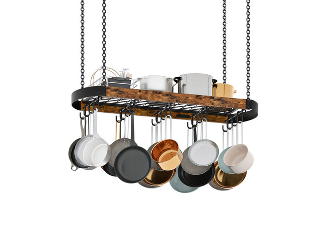 39.4-Inch Hanging Pot Rack, Space-Saving Pot Hanger for Kitchen, Ceiling Pan Hanging Rack with 16 Detachable S Hooks, Sturdy Metal Frame,...