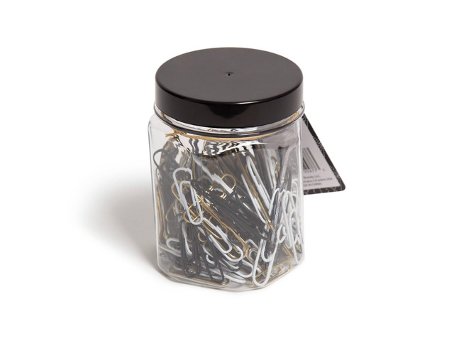 280ct Paper Clips in Mason Jar Black/White/Gold: Metal Office Supplies, Teacher Fasteners, Assorted Colors