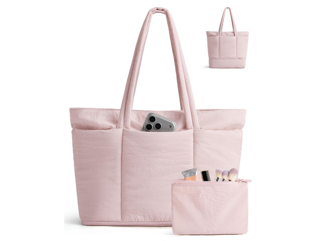 Puffer Tote Bag for Women, Expandable Teacher Handbag w/Pouch Gym Bag for Women with Shoe Compartment and Wet Pocket