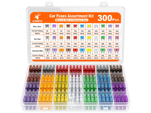 JOREST 300Pcs Car Fuse Assortment Kit, 160 Mini Blade Fuses Automotive + 90 Standard Auto Fuses + 50 Micro + Puller Replacement for RV Camper Boat...