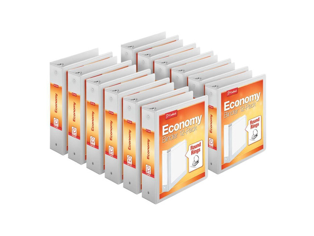 Economy 3-Ring Binders, 3', Round Rings, Holds 625 Sheets, ClearVue Presentation View, Non-Stick, White, Carton of 12 (90651)