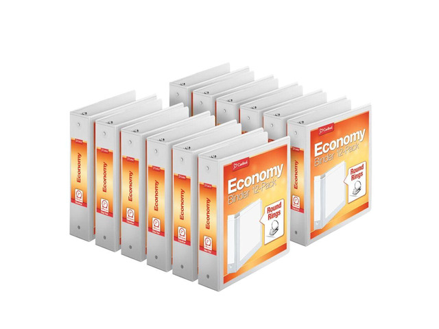 Economy 3-Ring Binders, 2', Round Rings, Holds 475 Sheets, ClearVue Presentation View, Non-Stick, White, Carton of 12 (90641)