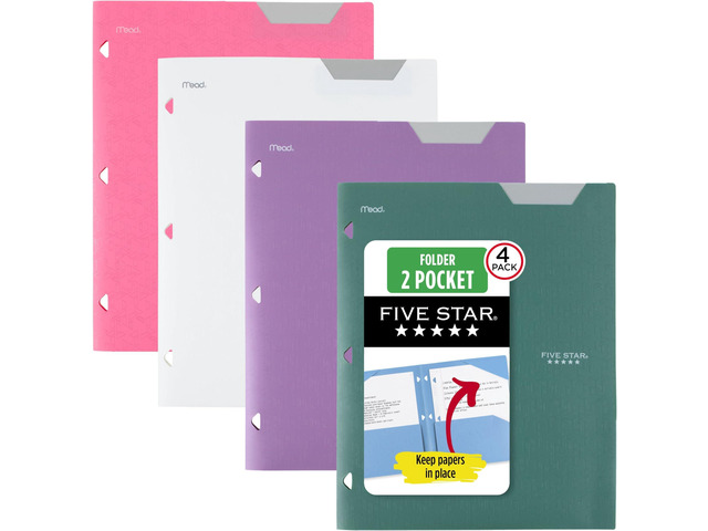 2-Pocket Folder,Plastic Folder with Stay-Put Tabs,Fits 3-Ring Binder,Holds 8-1/2' x 11' Paper,Tidewater Blue,White,Amethyst Purple,Harvest Yellow...