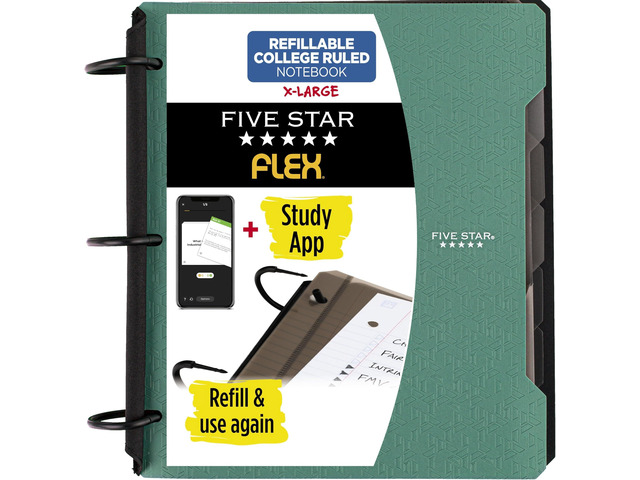 Flex Refillable Notebook + Study App, College Ruled Paper and 1-1/2 Inch TechLock Ring Binder with Pockets, Tabs and Dividers, 300 Sheet Capacity,...