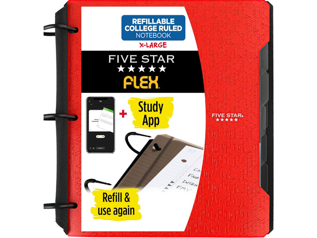 Flex Refillable Notebook + Study App, College Ruled Paper and 1-1/2 Inch TechLock Ring Binder with Pockets, Tabs and Dividers, 300 Sheet Capacity,...