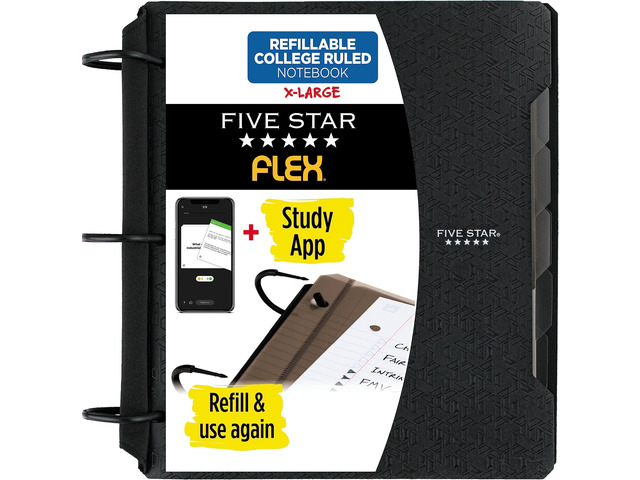 Flex Refillable Notebook + Study App,College Ruled Paper and 1-1/2 Inch TechLock Ring Binder with Pockets,Tabs and Dividers,300 Sheet...