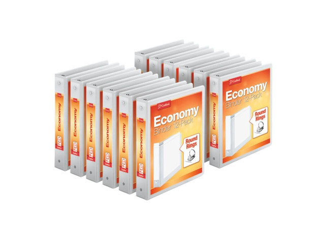 Economy 3-Ring Binders, 1.5', Round Rings, Holds 350 Sheets, ClearVue Presentation View, Non-Stick, White, Carton of 12 (90631)