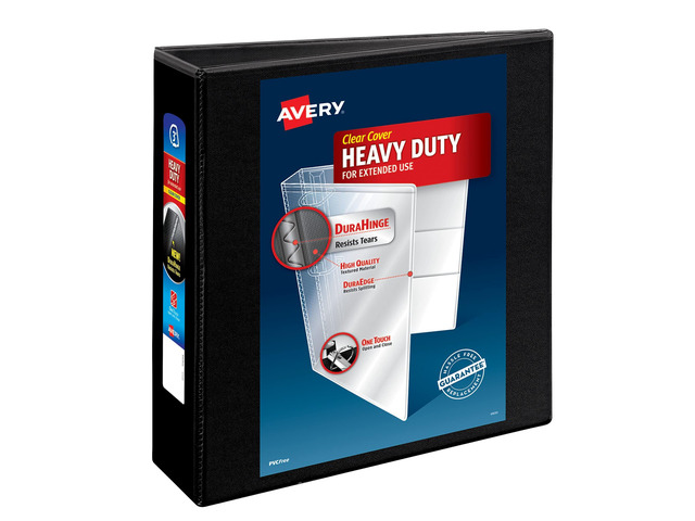 Heavy-Duty View 3 Ring Binder, 3' Slant Rings, 1 Black Binder For Heavy School, Home and Office Use, DuraHinge Tear-Resistant Spine, DuraEdge...