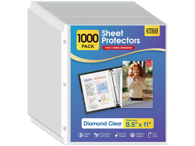 Sheet Protectors 8.5x11, Page Protector for 3 Ring Binder, 1000 Pack Crystal Clear, Top Loading, PVC-Free & Acid-Free Polypropylene, No Print...