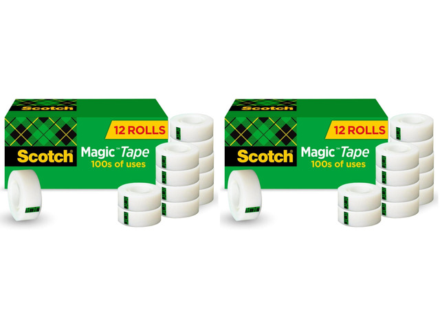 Magic Tape,Invisible,Home Office Supplies and Back to School Supplies for College and Classrooms,12 Rolls,(Pack of 2)