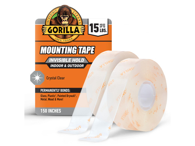 Invisible Hold Mounting Tape, 1' x 150', Clear, 2-Pack Holds up to 15 lbs, Clear Double-Sided Tape for Strong, Permanent Bond, Discreet Adhesive...