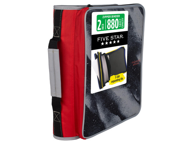 Zipper Binder 2 Inch O-Rings Case Organiser with Multi-Access and 5-Tab Expanding File Folder, 850 Sheet Capacity, Crimson Fade (290010K)
