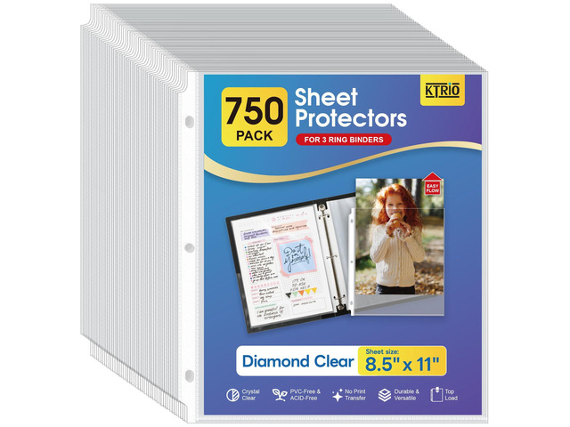 Sheet Protectors 8.5 x 11, Page Protector for 3 Ring Binder, 750 Pack Crystal Clear, Top Loading, PVC-Free & Acid-Free Polypropylene, No Print...