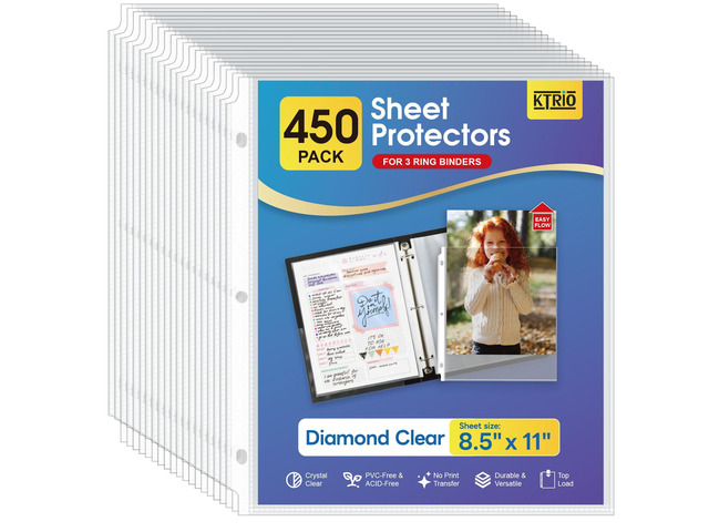 Sheet Protectors 8.5 x 11, Page Protector for 3 Ring Binder, 450 Pack Crystal Clear, Top Loading, PVC-Free & Acid-Free Polypropylene, No Print...