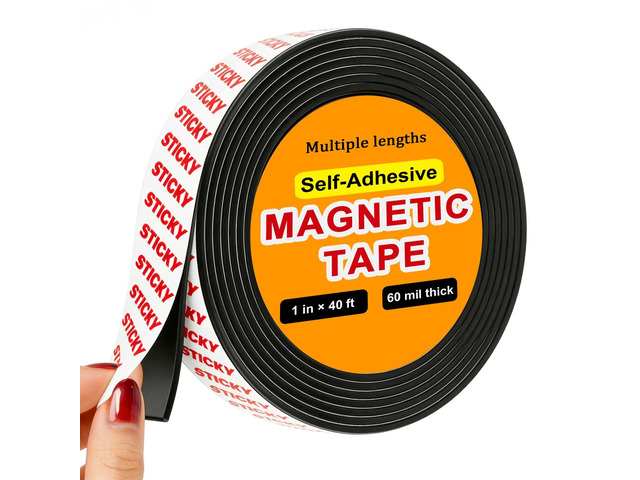 Sticky Magnetic Tape (1in x 40ft) Anisotropic Magnets Roll Flexible Magnet Strip with Adhesive Backing for Crafts, Kitchen, Whiteboards, Fridge,...