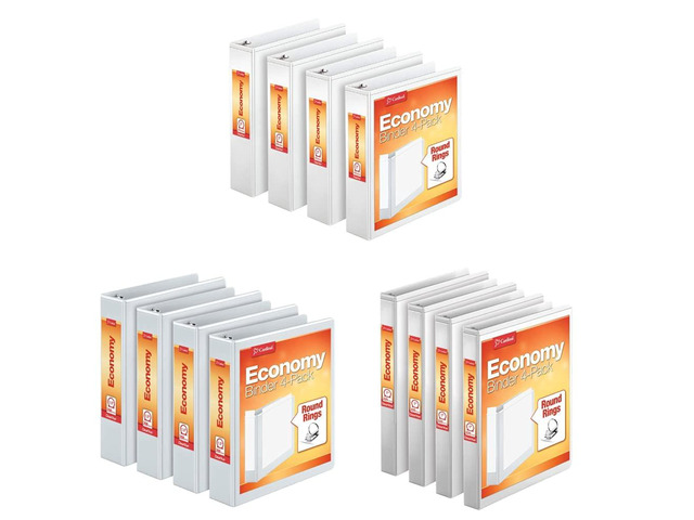 Economy 3 Ring Binder, 2 Inch, Presentation View, White & 1.5 Inch 3 Ring Binder, Round Ring, White, 4 Pack & Economy 3 Ring Binder, 1 Inch,...