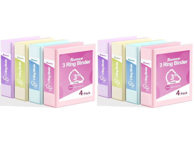 3 Ring Binder 3 Inch D Ring, Clear View Binder Three Ring PVC-Free (Fit 8.5x11 Inches) for School or Office Supplies, Assorted Pastel, 8 Pack
