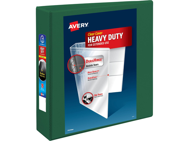Heavy-Duty View 3 Ring Binder, 2 Inch One Touch EZD Rings, 540-Sheet Capacity, 2.8 Inch Wide Spine, Customizable Clear Cover and Spine, 1 Green...