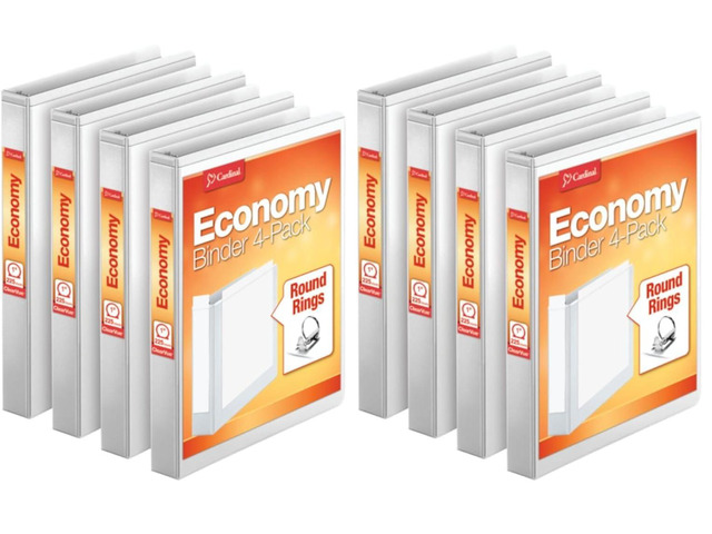 Economy 3 Ring Binder, 1 Inch, Presentation View, White, Holds 225 Sheets, Nonstick, PVC Free, 4 Binders (79510),(Pack of 2)
