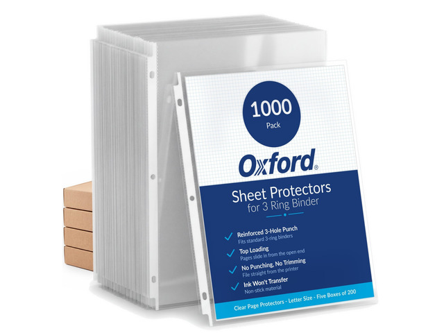 Sheet Protectors for 3 Ring Binder, Clear Page Protectors, 1000 Pack Clear binder sleeves that load from the top, letter size 8.5 x 11, with a...
