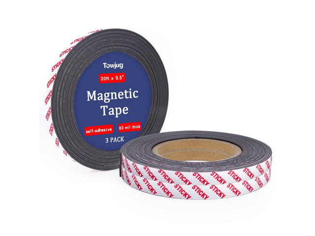 Sticky Magnetic Tape for Crafts & DIY, 20ft x 1/2in (Pack of 3) Flexible Magnet Strip with Adhesive Backing, Easy to Cut, For Fridge, Whiteboard,...