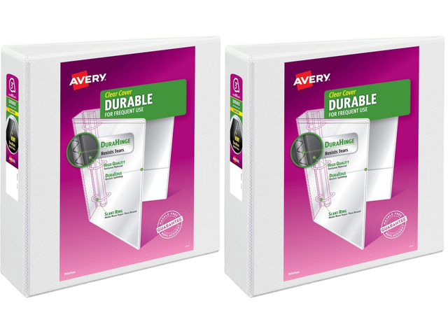 Durable Clear View 3 Ring Binders, 3 Inch EZD Rings, 1 White Binder (09701) (Pack of 2)