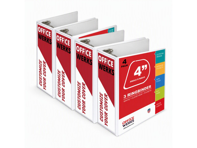 3, Professional Angle D 4 Inch, Presentation Folder for Standard Pages 8.5 x 11 with Pockets, Crystal Clear View White (4 Pack)