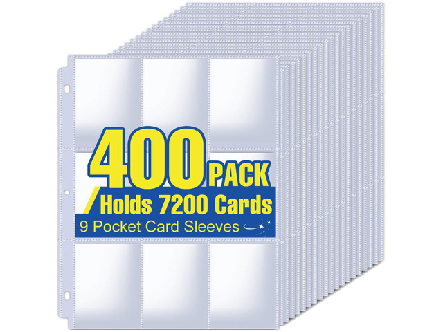 400 Pack Card Sleeves Binder Sheets, Holds 7200 Cards 9 Pocket Card Sleeves for 3 Ring Binder, Trading Cards Sleeves Fit for Baseball, Football,...