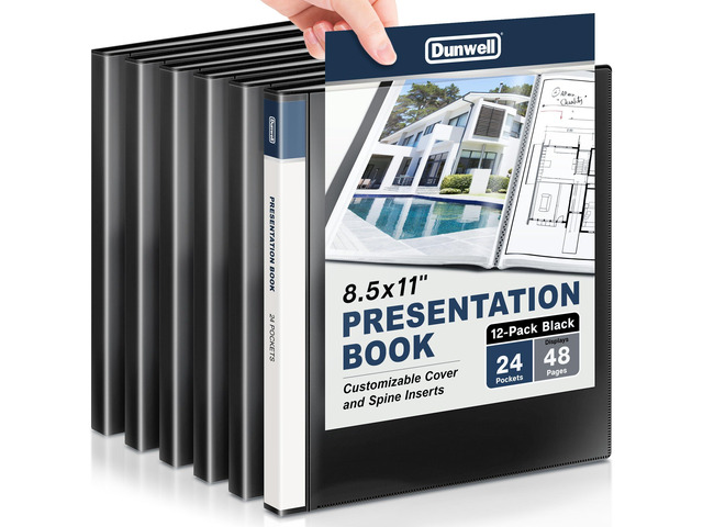 Presentation Binder 24-Pocket, 8.5x11 Plastic Sleeves, Black Presentation Book or Portfolio Binder displays 48 pages for documents, certificates,...
