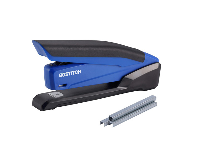 Bostitch Office InPower Spring-Powered Desktop Stapler, 20 Sheet Capcity, Built in Remover, Blue (1122)