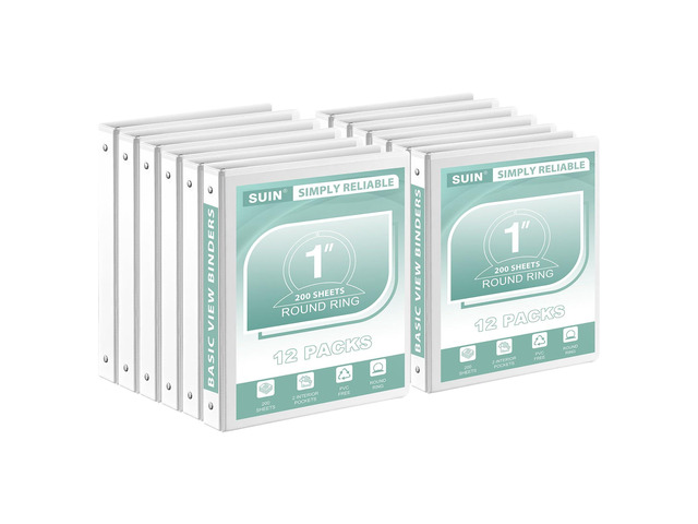 1-Inch 3-Ring-Binder, Customizable Clear View Cover, for US Letter Size 8-1/2 x 11'', Perfect for Office/School (White - 12 Packs)