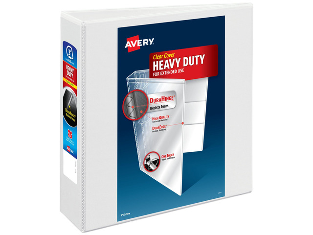 Heavy-Duty View 3 Ring Binder, 3' EZD Rings, 1 White Binder For Heavy School, Home and Office Use, DuraHinge Tear-Resistant Spine, DuraEdge...