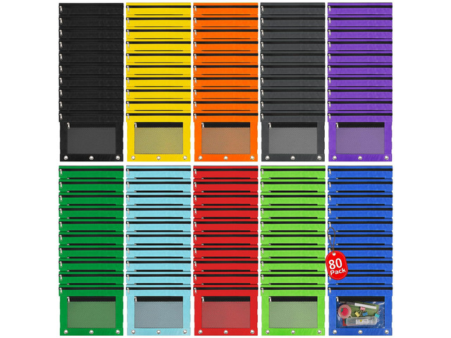80 Pack Pencil Pouch for 3 Ring Binder Pencil Pouches with Zipper Pencil Pouches Pencil Bags for Classroom bulk Pencil Box Pencil Case for Storing...