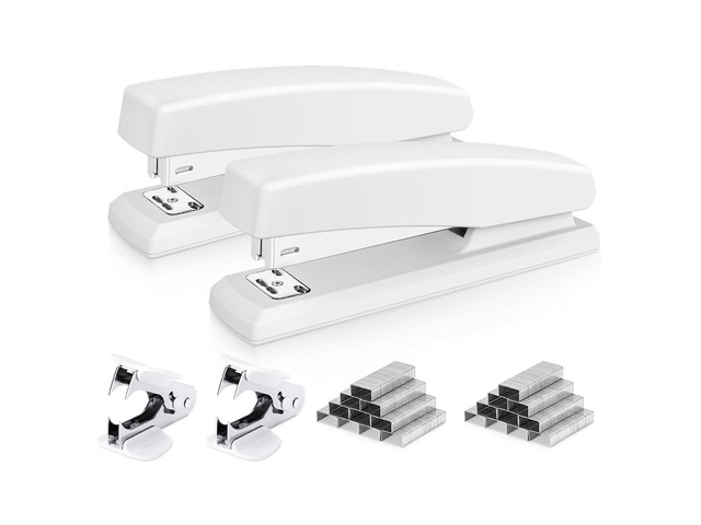 Stapler, 2000 Staples and 2 Staple Removers, 2 Pack, White 25 Sheet Capacity, Desktop Stapler