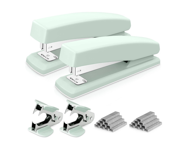 Stapler, 2000 Staples and 2 Staple Removers, 2 Pack, Green 25 Sheet Capacity, Desktop Stapler