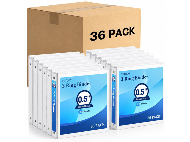 Durable 3 Ring Binders 0.5 Inch 36 Pack Bulk, Clear View Binders Bulk Three Ring Binders PVC Free, Fit for 8.5x11 inches for School or Office...