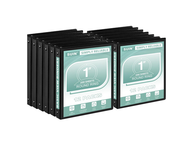 1-Inch 3-Ring-Binder, Customizable Clear View Cover, for US Letter Size 8-1/2 x 11'', Perfect for Office/School (Black - 12 Packs)